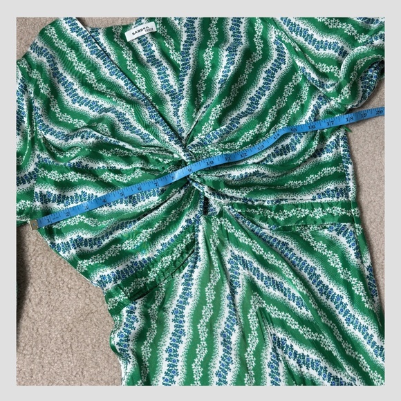 Sandro Agnetta Maxi Dress Cut Out Details 3/4 Sleeve Green Viscose Bias Cut - Picture 12 of 16